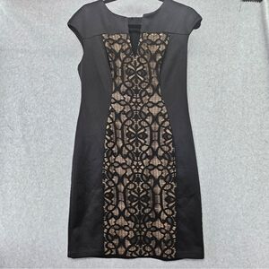 Connected Apparel Women's Petite Size 1 Black Lace-Front Cap-Sleeve Sheath Dress